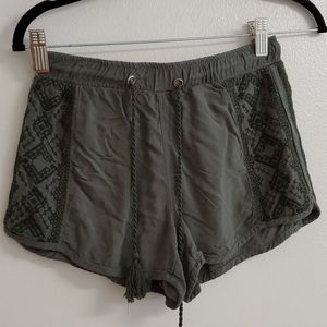 Army Green Grayish Tassle Strings Shorts